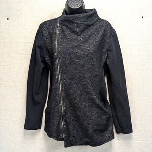 Asymmetric Black Knit Tweed Zip Up Jacket Size M Punk Goth Dystopian Apocalyptic
